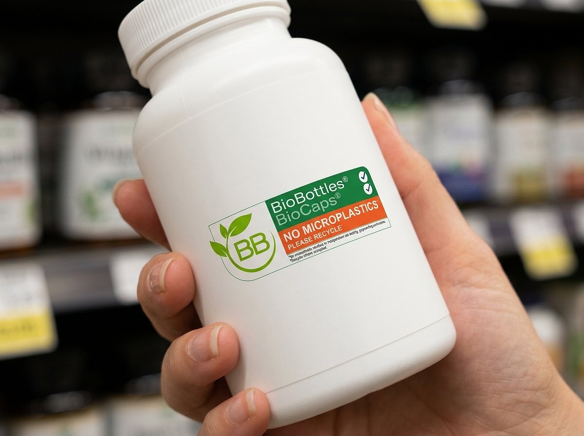Badge Seal on Supplement Bottle — Retail Close-Up