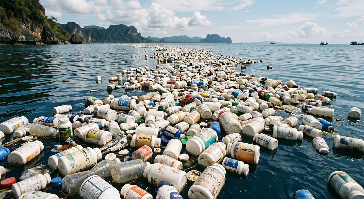 Plastic bottles floating in the ocean as pollution
