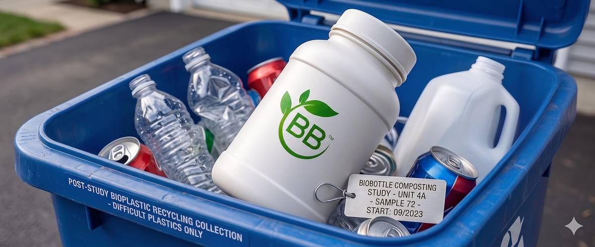 A BioBottle® in a recycling bin