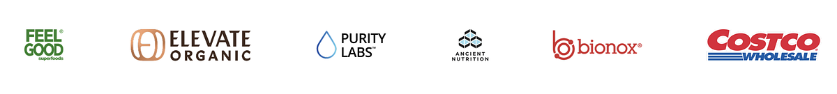 Brands that use BioBottles® including Costco, Bionox, Purity Labs, Ancient Nutrition, and Elevate Organic