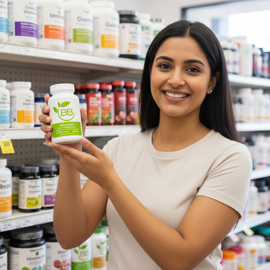Customer holding a BioBottle® supplement container