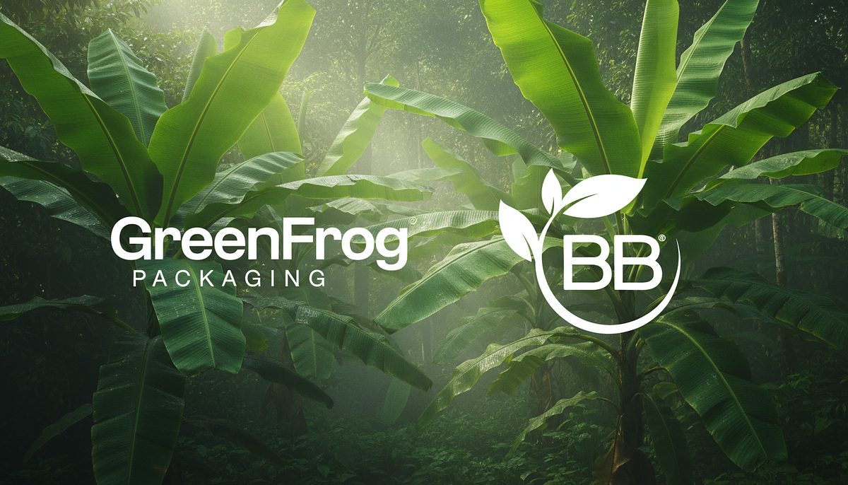 Green Frog Packaging BioBottles® in a forest setting